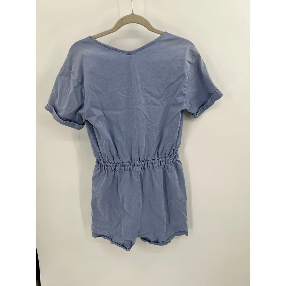 Splendid Periwinkle Blue Zipper‎ Front Short Sleeve Romper Stretch Medium